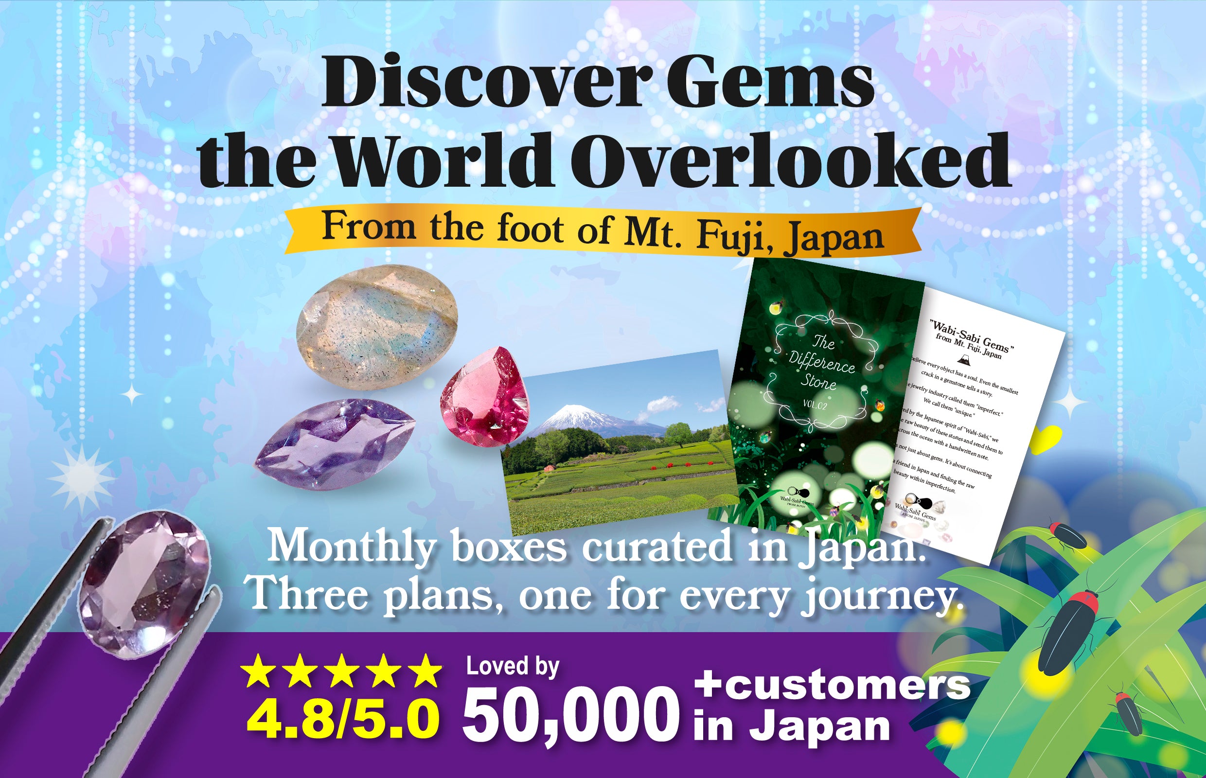 Discover Gems the World Overlooked
From the foot of Mt. Fuji, Japan
Monthly boxes curated in Japan. Three plans, one for every journey.